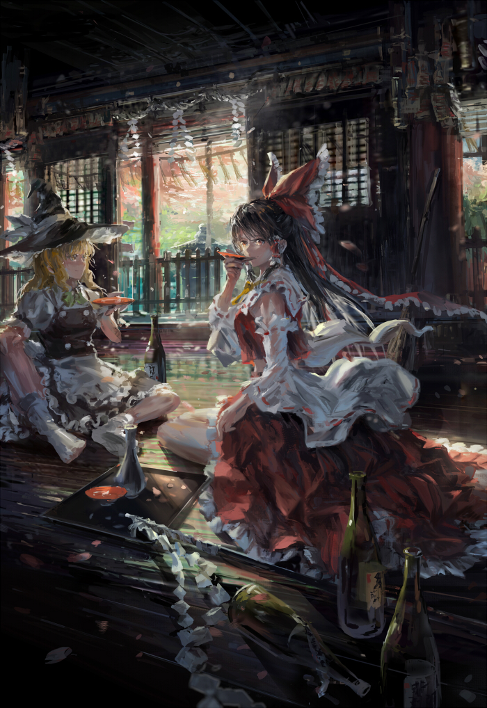 hakurei reimu and kirisame marisa (touhou) drawn by stu_dts