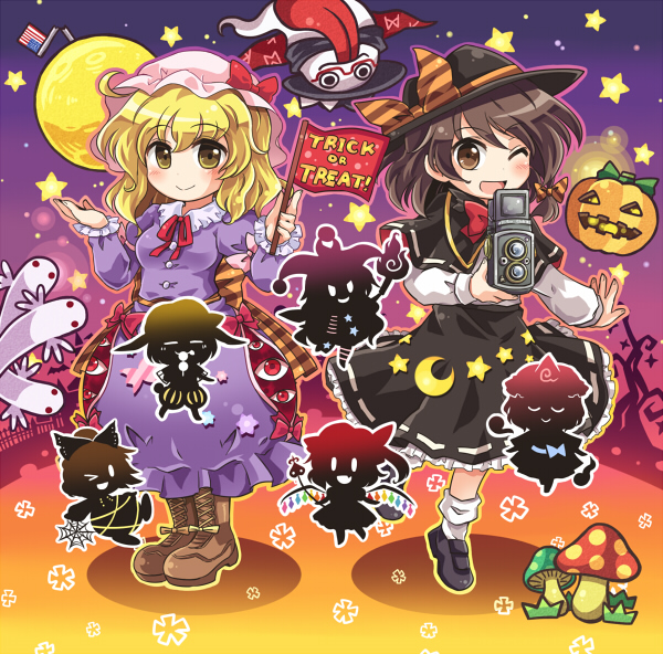 flandre scarlet, saigyouji yuyuko, usami renko, maribel hearn, clownpiece, and 3 more (touhou and 2 more) drawn by pote_(ptkan)