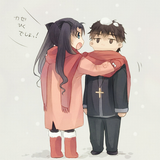 tohsaka rin and kotomine kirei (fate and 1 more) drawn by ame_arare