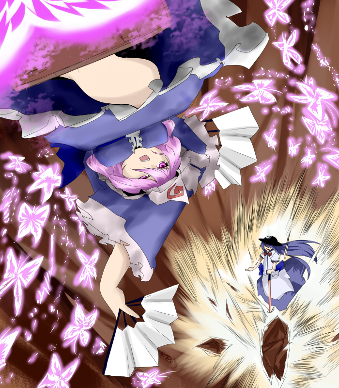 saigyouji yuyuko and hinanawi tenshi (touhou and 1 more) drawn by mizuga