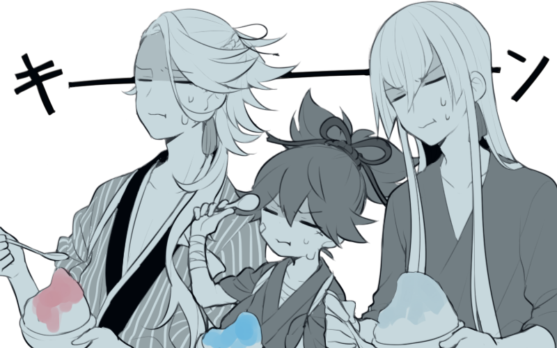 sayo samonji, souza samonji, and kousetsu samonji (touken ranbu) drawn by saku_anna