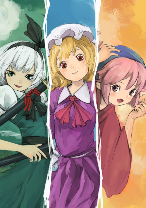 konpaku youmu, mystia lorelei, maribel hearn, and okamisty (touhou) drawn by hikali