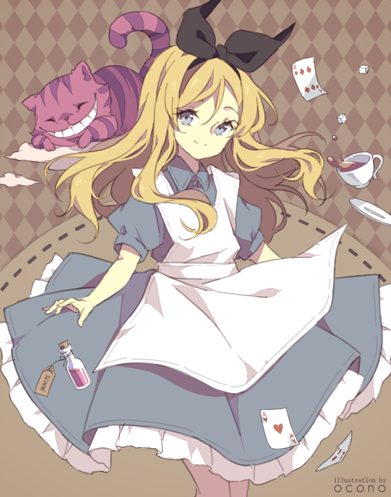 alice and cheshire cat (alice in wonderland) drawn by okono