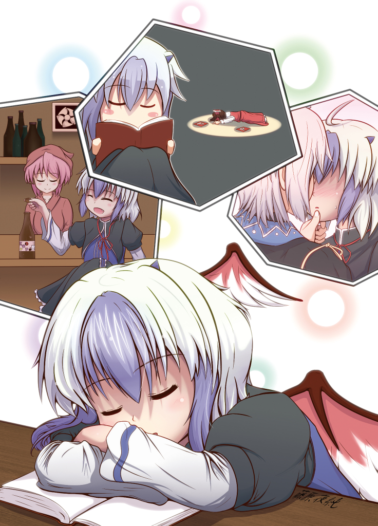 hakurei reimu, mystia lorelei, morichika rinnosuke, okamisty, and tokiko (touhou) drawn by subterranean-rose