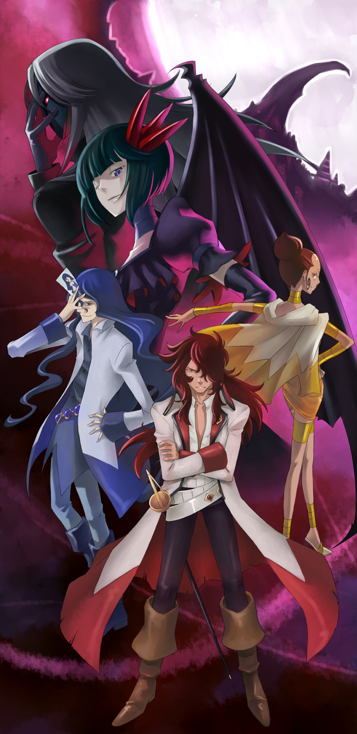 dark precure, sasorina, kumojacky, professor sabaku, and cobraja (precure and 1 more) drawn by ryou_(pixiv22748)