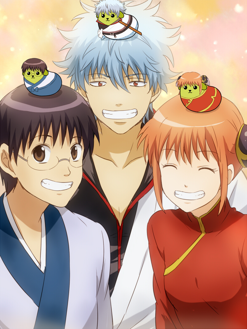 sakata gintoki, kagura, and shimura shinpachi (gintama) drawn by maruki_(punchiki)