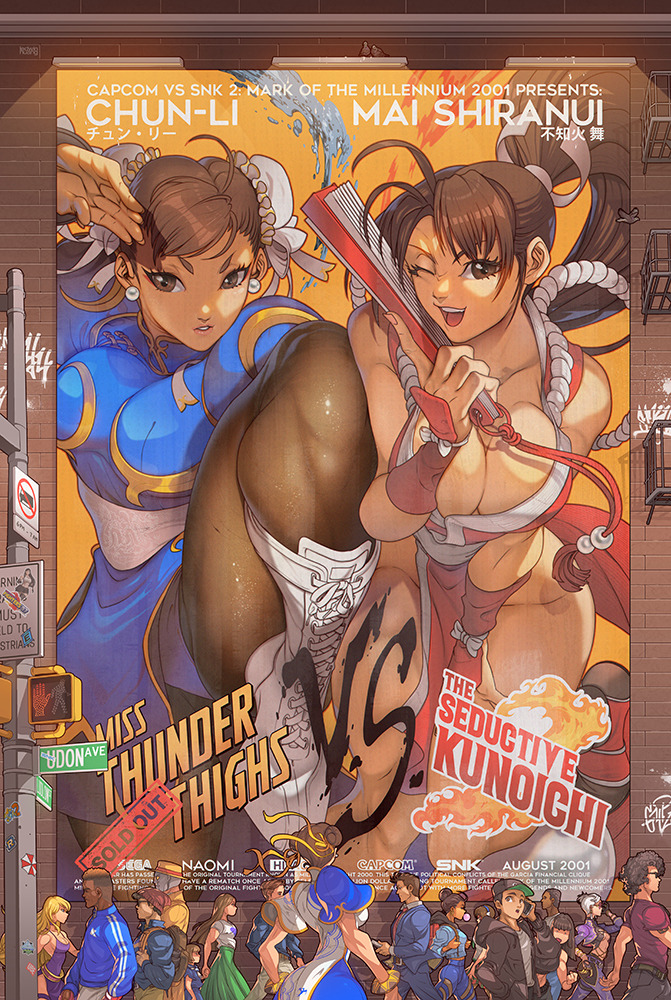 chun-li, shiranui mai, b. jenet, a.k.i., q, and 1 more (street fighter and 7 more) drawn by edwin_huang
