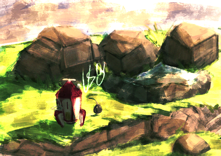 rock pikmin and hocotate freight steam ship (pikmin) drawn by usuba_(hatomugip)
