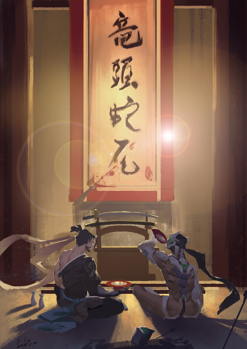 genji and hanzo (overwatch and 1 more) drawn by flaurel