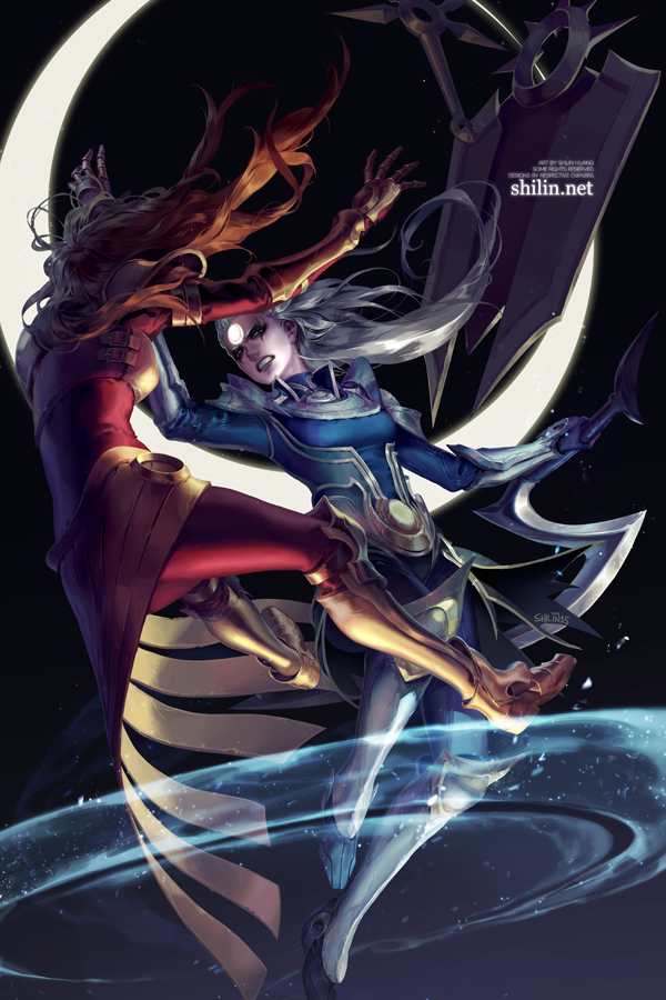leona and diana (league of legends) drawn by shilin