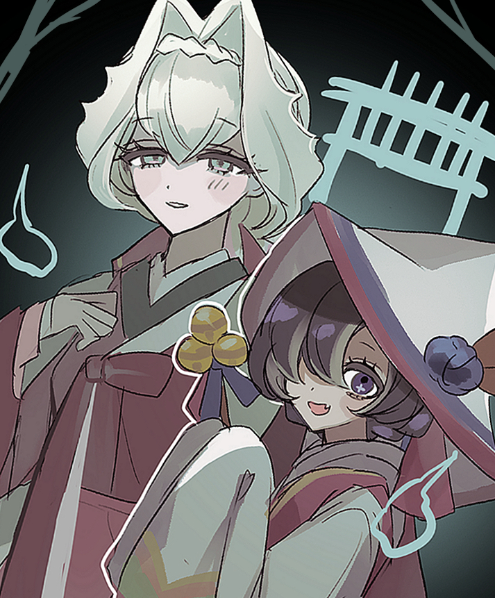 white ghost cookie and black garlic cookie (cookie run and 1 more) drawn by mamimumemo