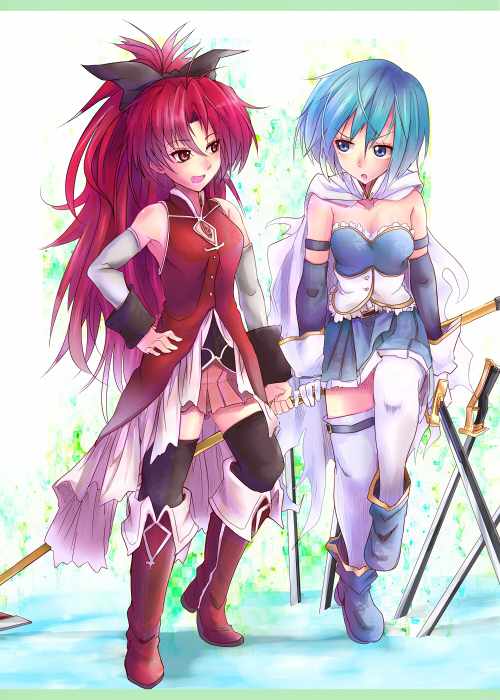 miki sayaka and sakura kyoko (mahou shoujo madoka magica) drawn by yude