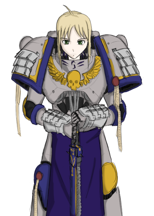 artoria pendragon, saber, and adeptus astartes (fate and 2 more) drawn by csp499