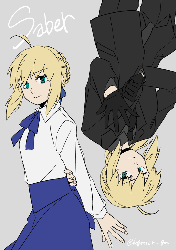 artoria pendragon and saber (fate and 2 more) drawn by moonlight_0423