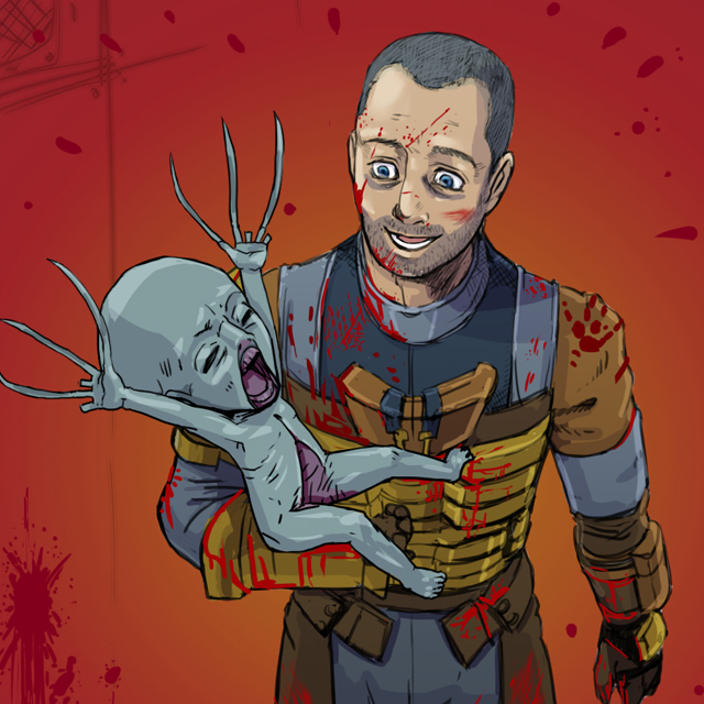 isaac clarke and the pack (dead space and 1 more) drawn by kojamerii