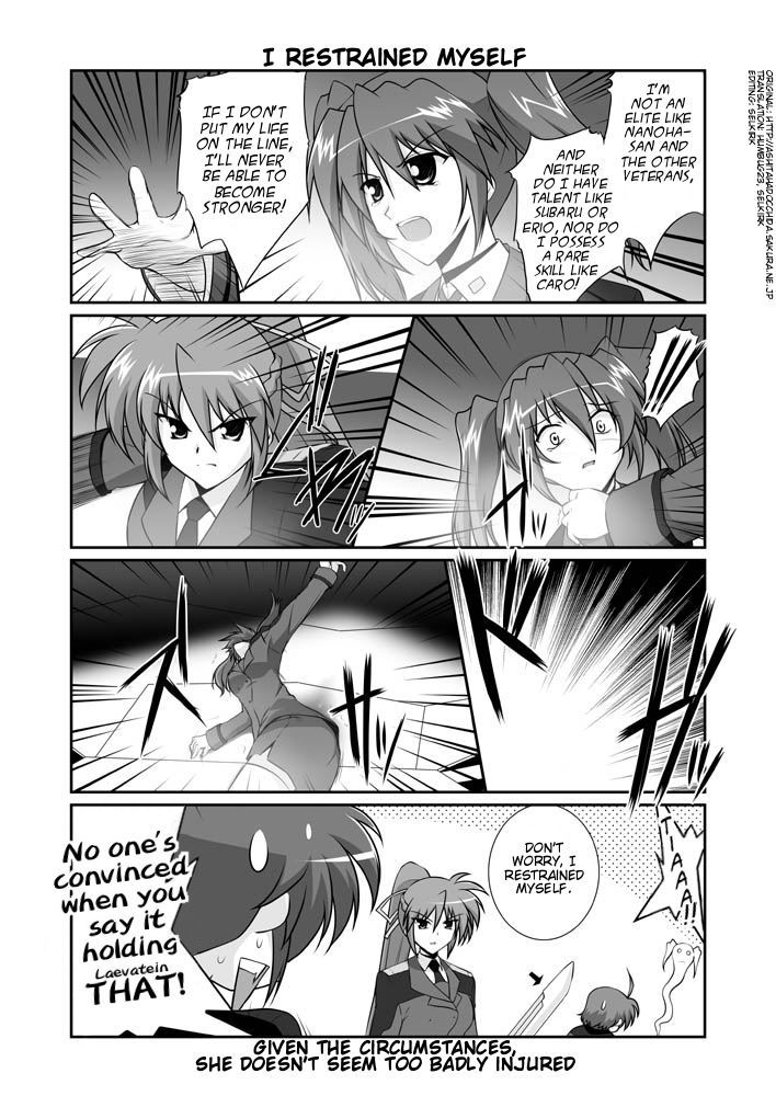 takamachi nanoha, signum, subaru nakajima, teana lanster, and laevatein (lyrical nanoha and 1 more) drawn by mikage_takashi