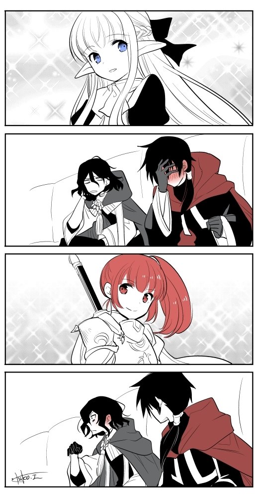 nephelia, zagan, chastille lilqvist, and barbaros (maou no ore ga dorei elf wo yome ni shitanda ga dou medereba ii?) drawn by itagaki_hako
