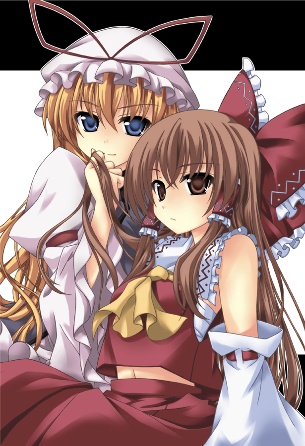 hakurei reimu and yakumo yukari (touhou) drawn by katase_kai