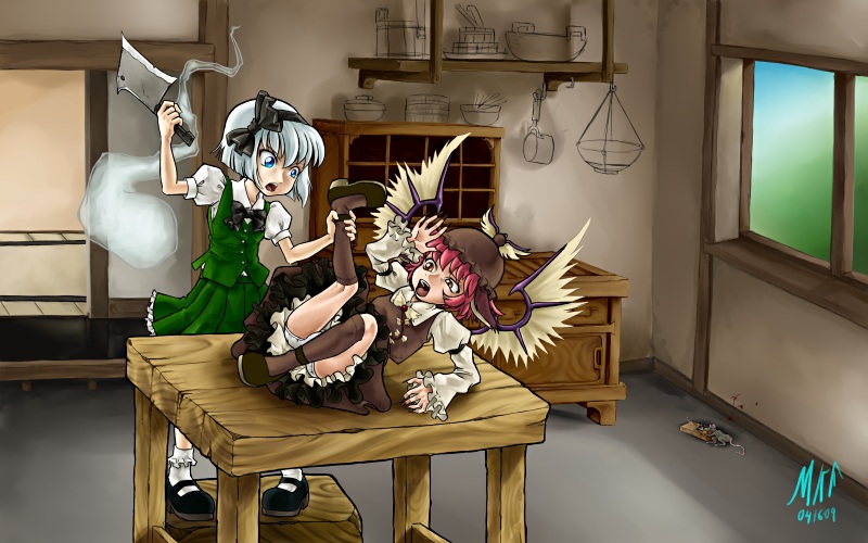 konpaku youmu and mystia lorelei (touhou) drawn by madkoifish