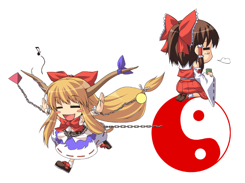 hakurei reimu and ibuki suika (touhou) drawn by somejima