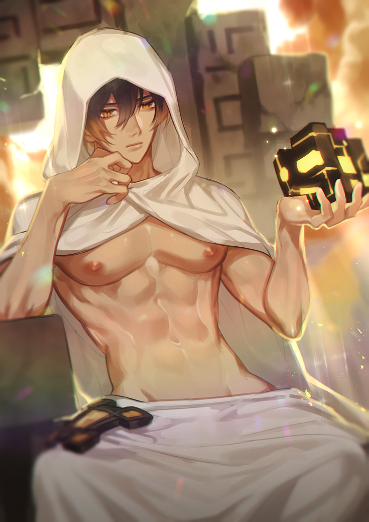 zhongli and statue of the seven (genshin impact) drawn by owowow0