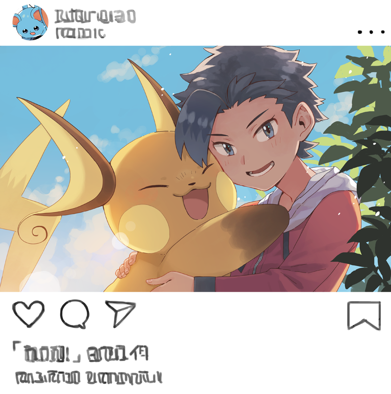 ethan, raichu, and marill (pokemon and 1 more) drawn by xichii