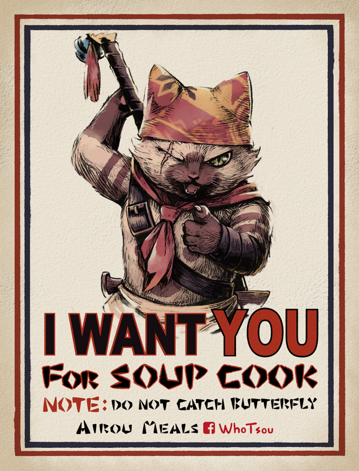 meowscular chef (monster hunter and 2 more) drawn by whotsou