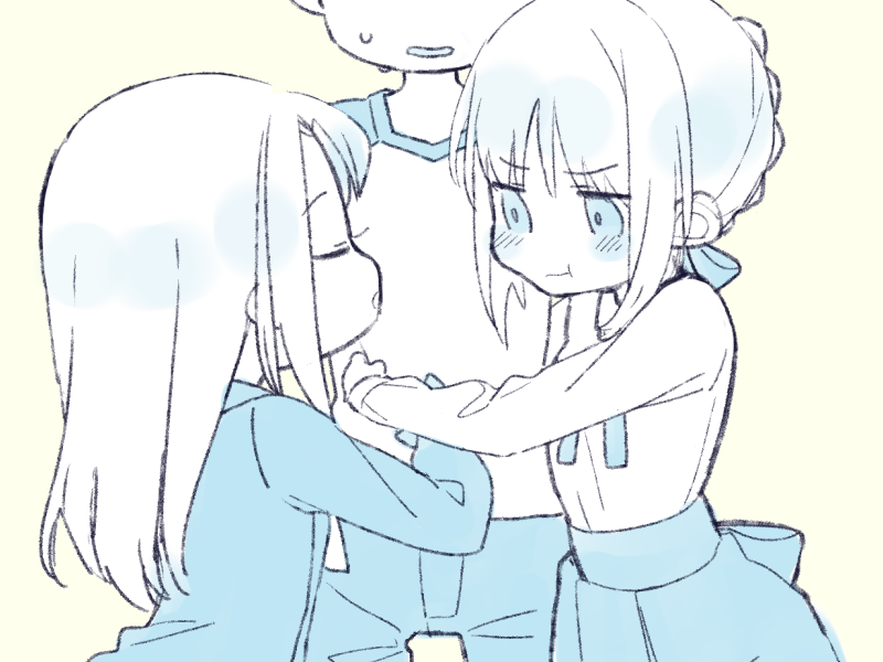 artoria pendragon, saber, illyasviel von einzbern, and emiya shirou (fate and 1 more) drawn by 87banana