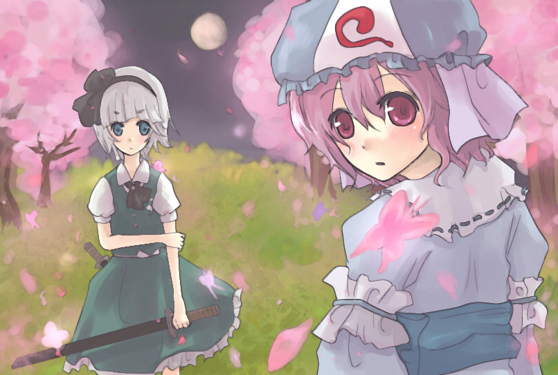 konpaku youmu and saigyouji yuyuko (touhou) drawn by fuji_fujino