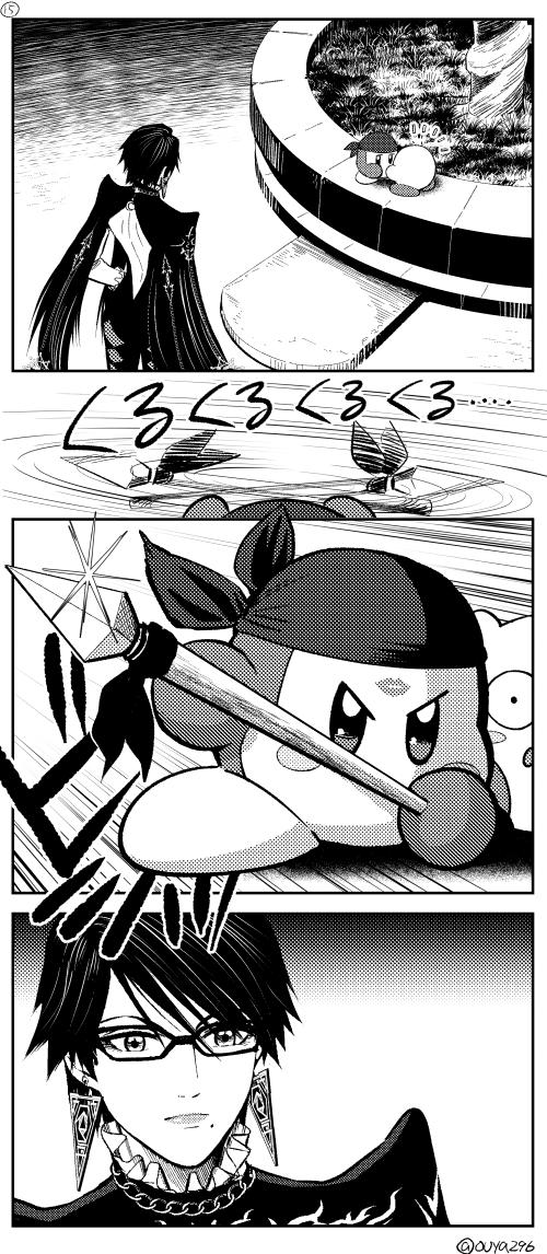 kirby, bayonetta, and bandana waddle dee (kirby and 3 more) drawn by ouya_(maboroshimori)