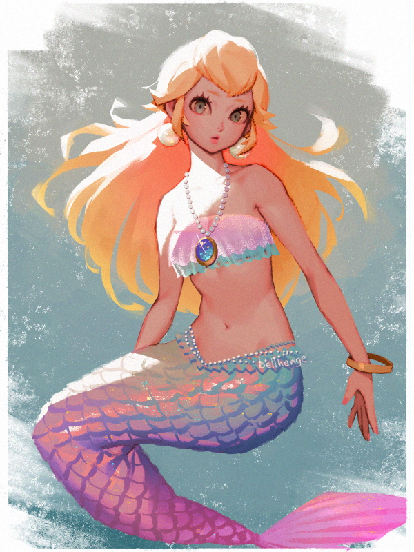 princess peach and mermaid peach (mario and 1 more) drawn by bellhenge