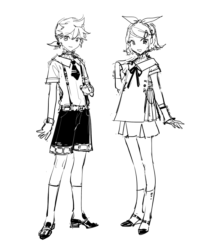 kagamine rin and kagamine len (vocaloid and 1 more) drawn by rella
