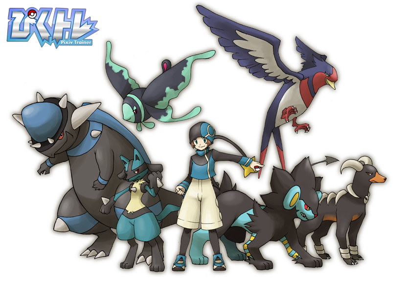 lucario, luxray, houndoom, lumineon, swellow, and 1 more (pokemon and 2 more) drawn by painame