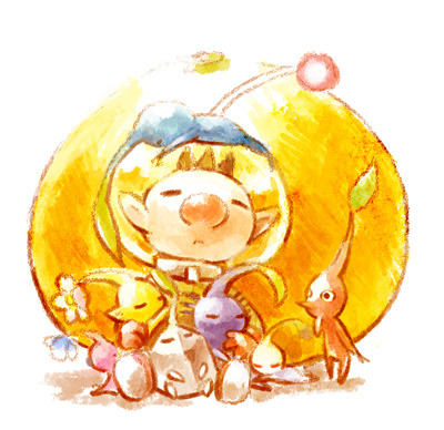 red pikmin, olimar, yellow pikmin, blue pikmin, purple pikmin, and 3 more (pikmin) drawn by kakuredo_ura