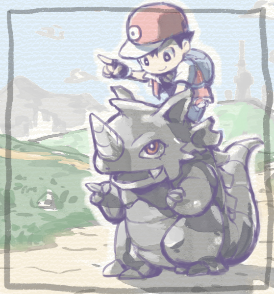 red and rhydon (pokemon and 1 more) drawn by murasaki_no_ryuuki