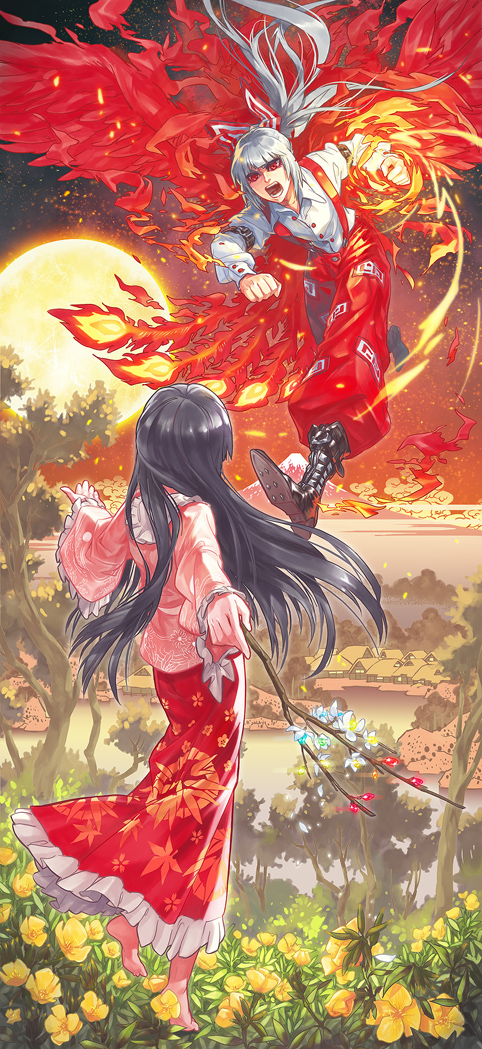 fujiwara no mokou and houraisan kaguya (touhou) drawn by momijigari