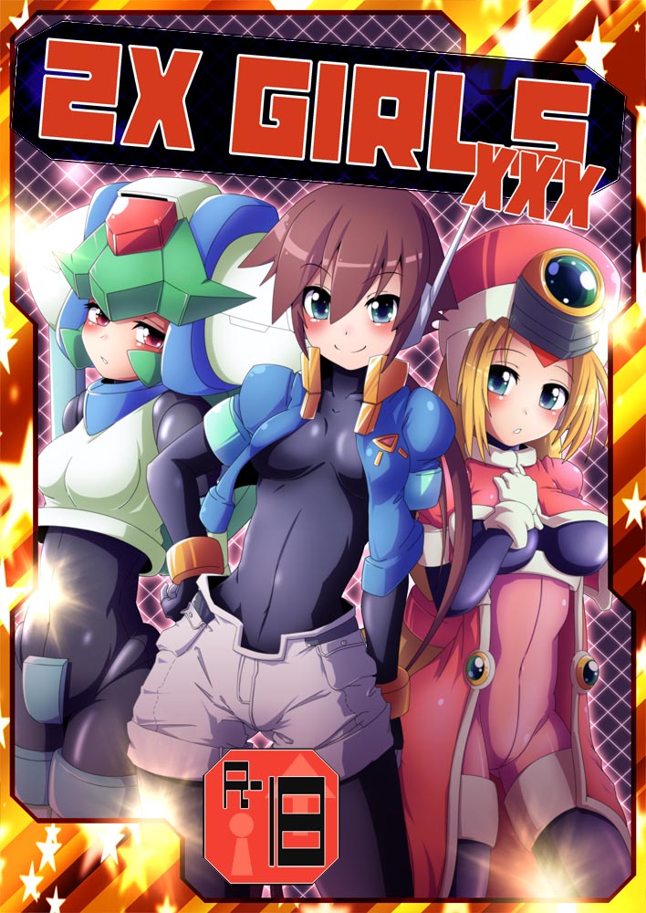aile, pandora, model w, and prairie (mega man and 2 more) drawn by semikichi