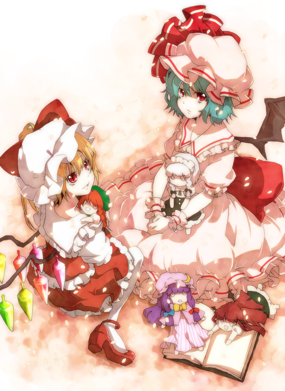 remilia scarlet, flandre scarlet, izayoi sakuya, patchouli knowledge, hong meiling, and 1 more (touhou) drawn by hirasaka_ine