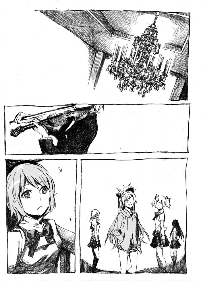 akemi homura, kaname madoka, miki sayaka, sakura kyoko, tomoe mami, and 1 more (mahou shoujo madoka magica) drawn by nobita_(makoto7060355)