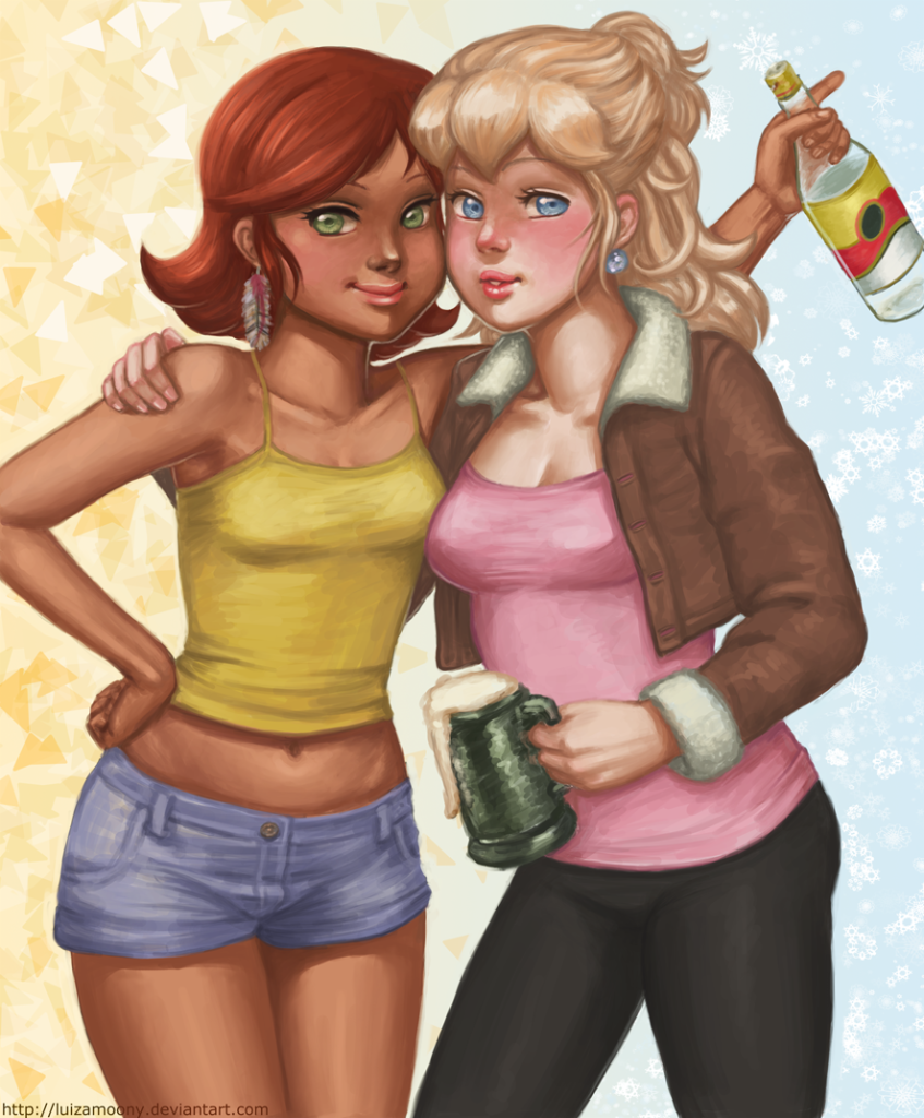 princess peach and princess daisy (mario) drawn by luizamoony