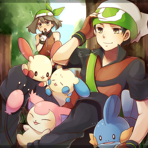 may, brendan, mudkip, skitty, minun, and 1 more (pokemon and 2 more) drawn by mokorei
