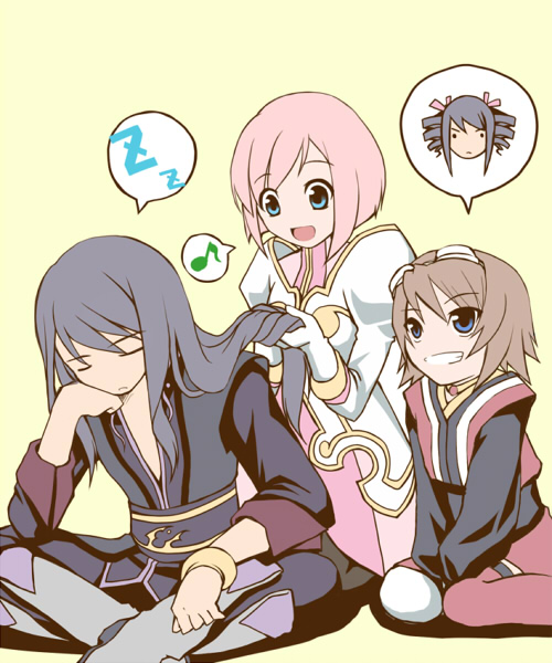 yuri lowell, estellise sidos heurassein, and rita mordio (tales of and 1 more) drawn by microspace