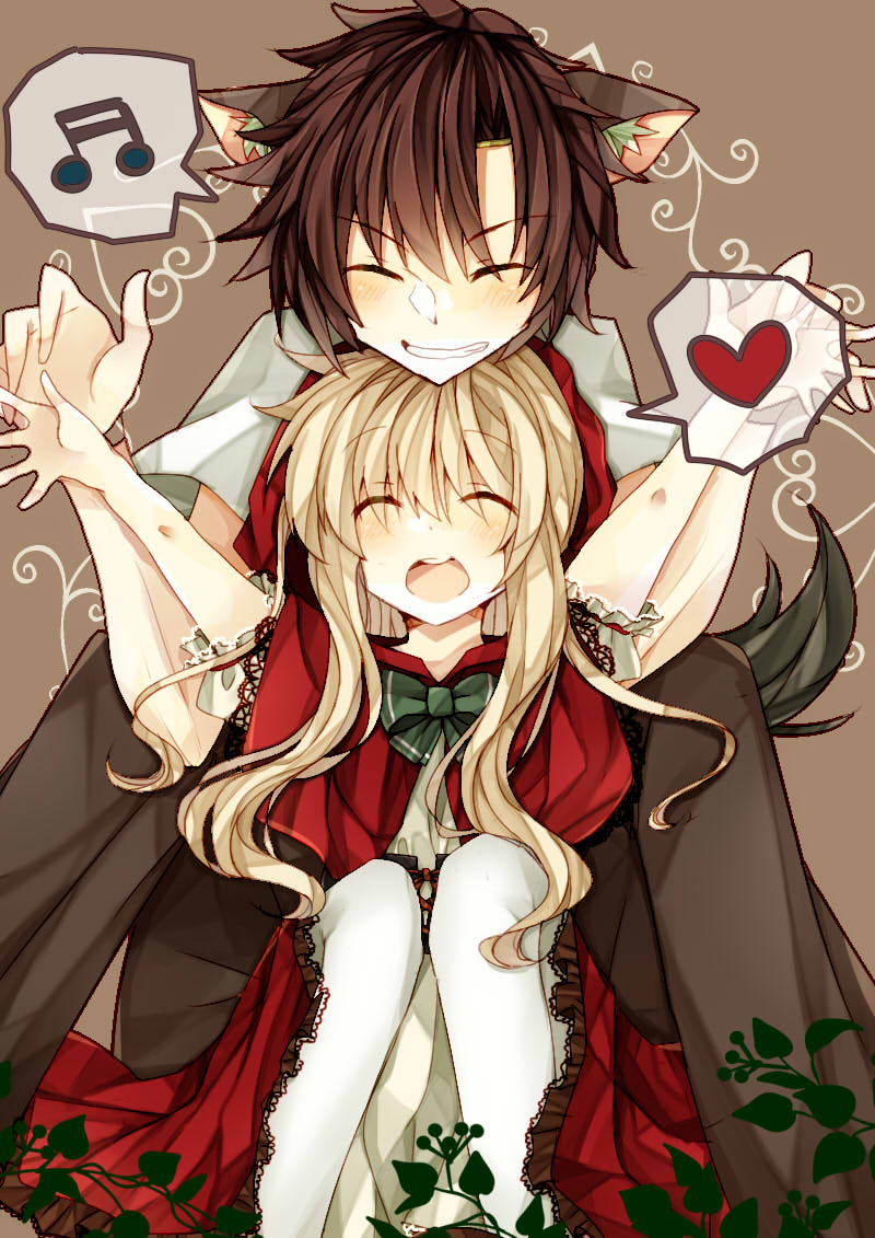 little red riding hood, kozakura marry, seto kousuke, and big bad wolf (kagerou project and 1 more) drawn by gomabu_(rirurutennsi)