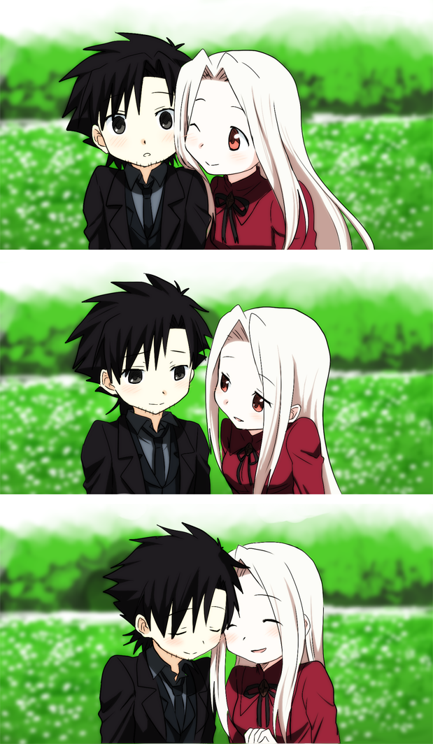 emiya kiritsugu, irisviel von einzbern, and urobuchi gen (fate and 2 more) drawn by itou_(itsuko)