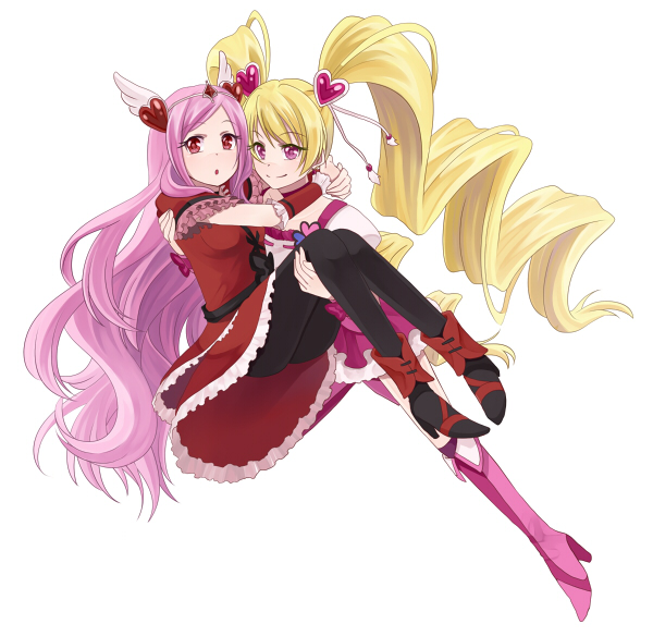 higashi setsuna, momozono love, cure peach, and cure passion (precure and 1 more) drawn by sasamaru_chimaki