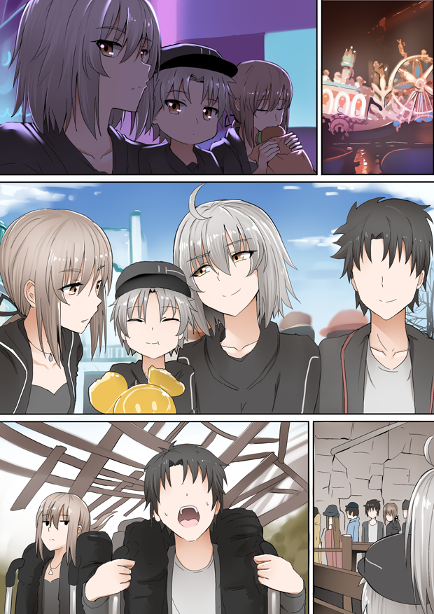 artoria pendragon, fujimaru ritsuka, jeanne d'arc alter, and saber alter (fate and 2 more) drawn by ginhaha