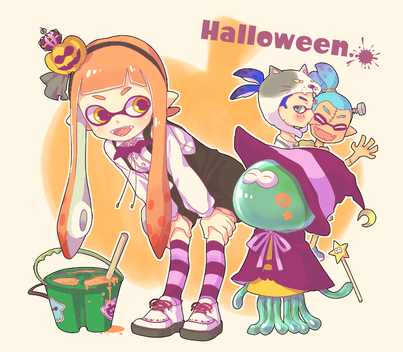 inkling player character, inkling girl, inkling boy, and jellyfish (splatoon and 1 more) drawn by liruty