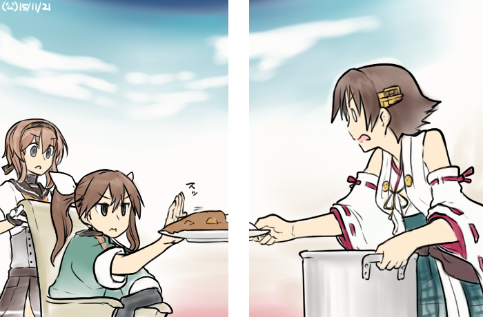 hiei, tone, teruzuki, tone kai ni, and hiei kai ni (kantai collection) drawn by hamu_koutarou
