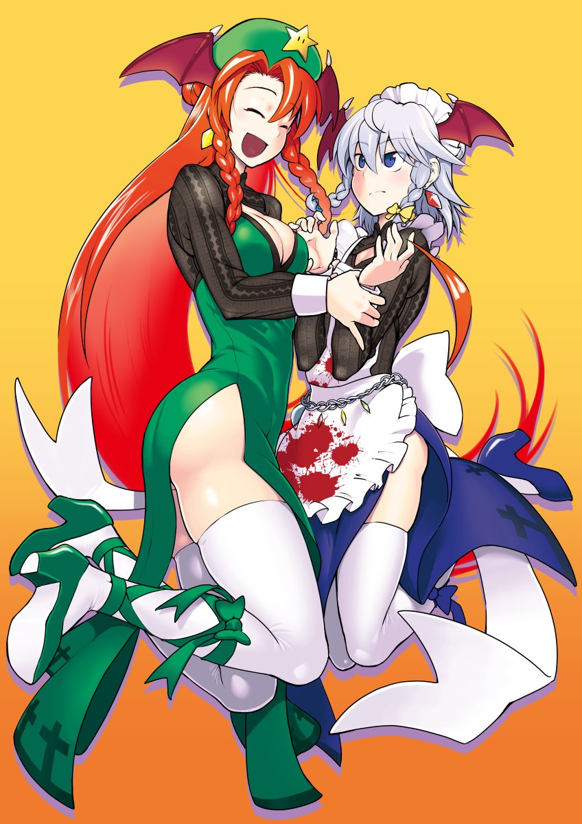 izayoi sakuya and hong meiling (touhou) drawn by kagehito