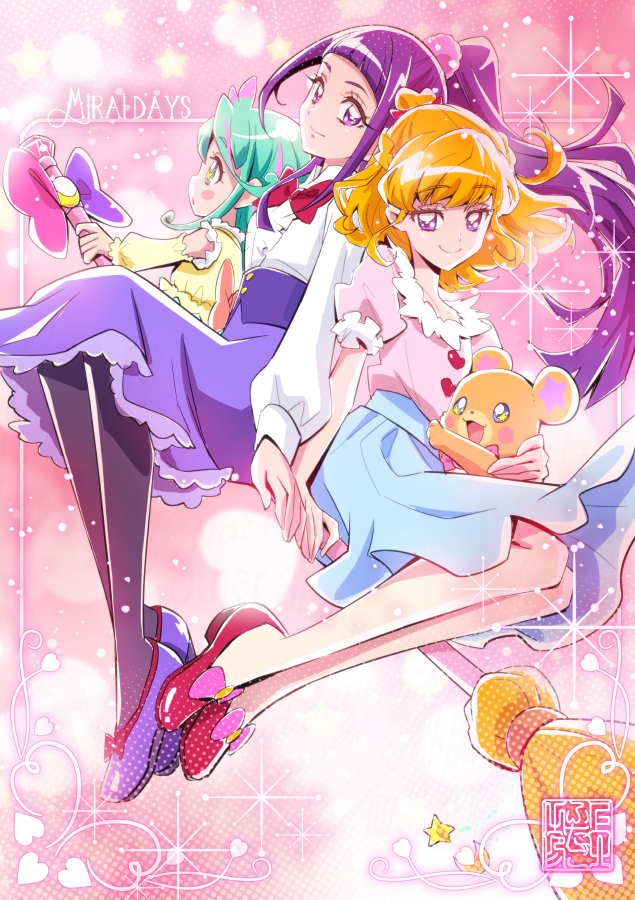 asahina mirai, izayoi liko, mofurun, and hisui (precure and 2 more) drawn by kamikita_futago